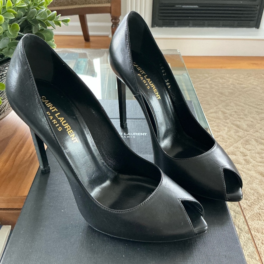 Saint Laurent Black Peep Toe Heels